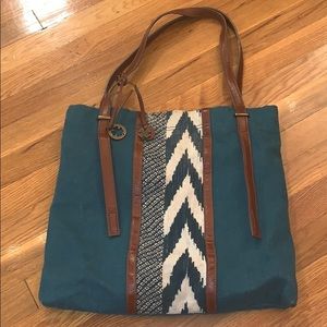SALE Lucky Brand Tote Teal & Brown Leather Bag